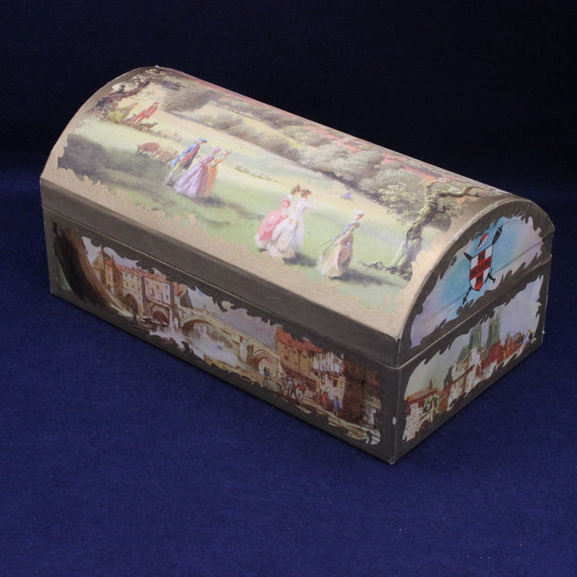 Decorative box with scenic design on a blue background