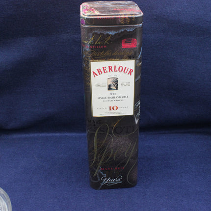 Aberlour whisky bottle in a box on a blue background