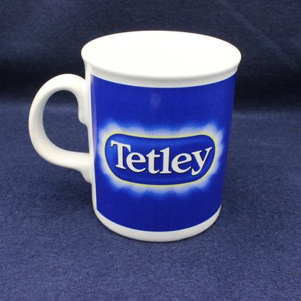 Tetley mug on a dark blue background