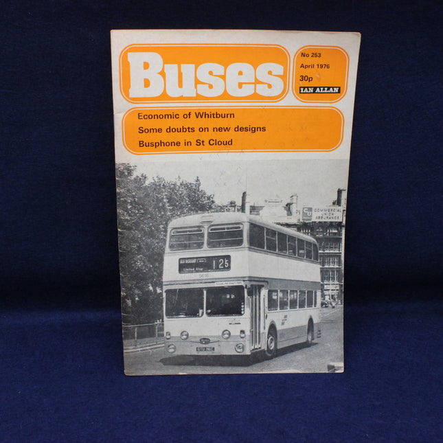 Magazine cover titled 'Buses' with a black and white photo of a bus on a dark background