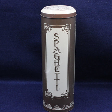 Front view of vintage spaghetti tin showing bold Italian graphics and retro branding.