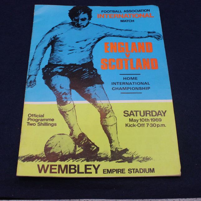 Vintage football programme for England vs Scotland match at Wembley Empire Stadium, 1969.