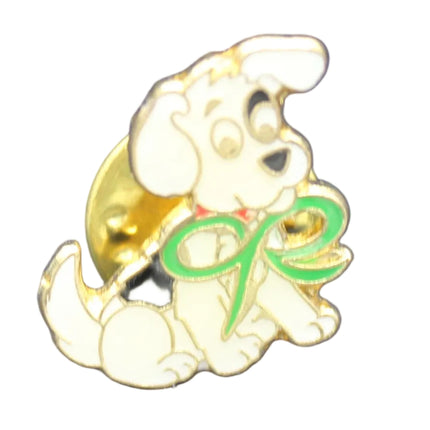 Vintage Dog with Green Bow Badge