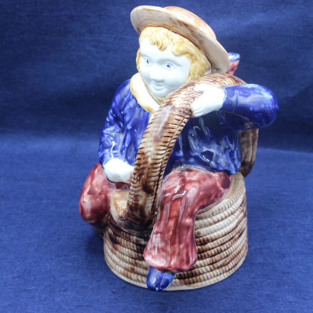 Vintage Majolica Manxman Style Sailor Teapot