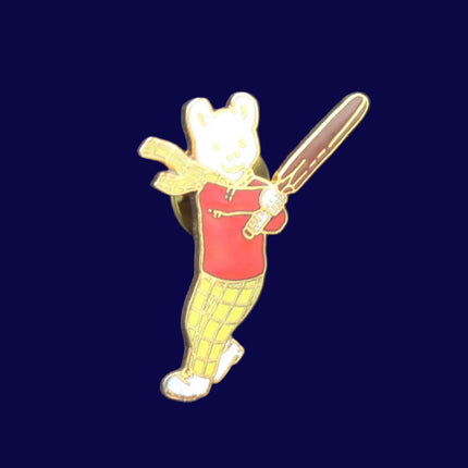 Vintage Rupert the Bear Cricketer Pin Badge Brooch
