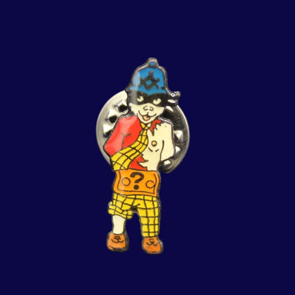 Vintage Rupert the Bear Mystery‑Outfit Pin Badge Brooch – Masked Variant