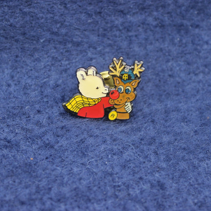 Vintage Rupert the Bear & Rudolph the Red‑Nosed Reindeer Pin Badge Brooch