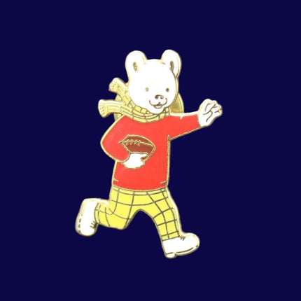 Vintage Rupert the Bear Rugby Player Pin Badge Brooch