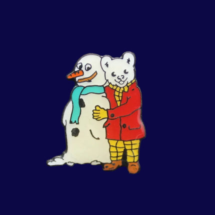 Vintage Rupert the Bear & Snowman Pin Badge Brooch