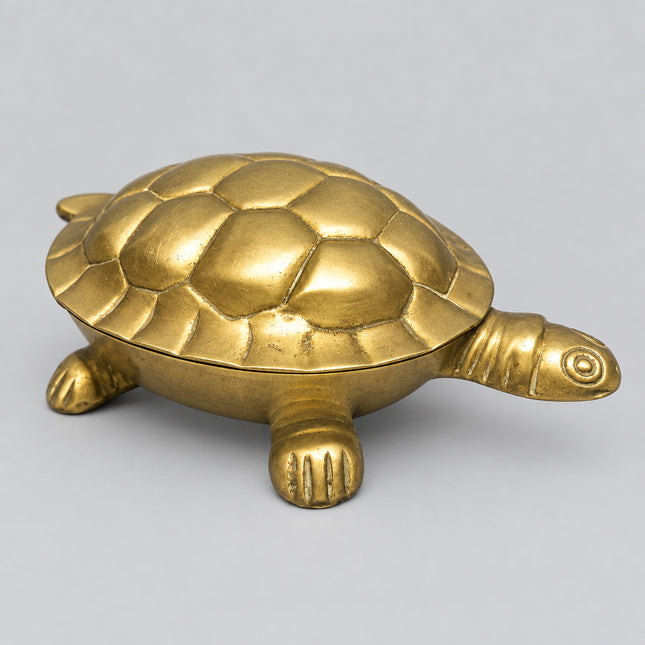 Vintage Solid Brass Tortoise Hinged Trinket Box or Ashtray