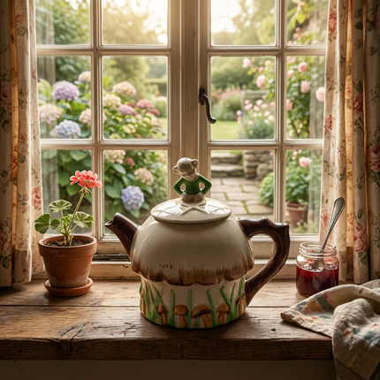 Vintage Suvesco Crackle Glaze Mushroom Cottage Teapot