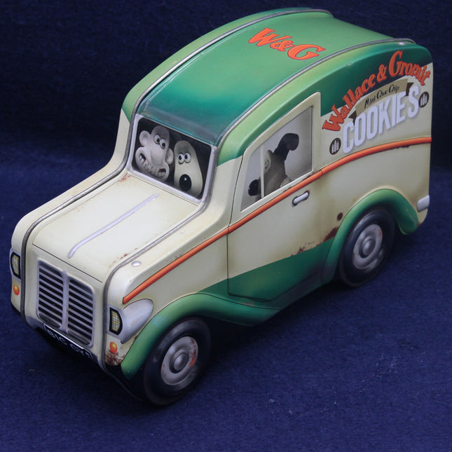 Model of a vintage delivery van with cartoon characters on a blue background