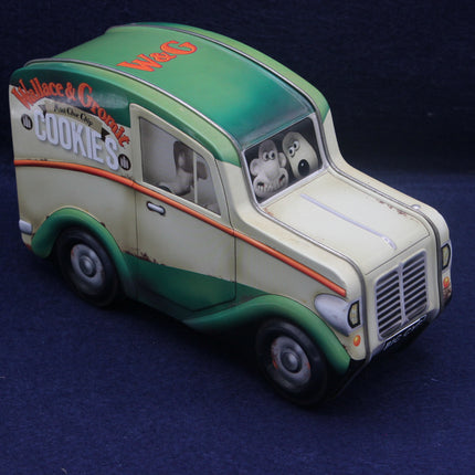 Model of a vintage delivery van with 'W & G' and 'Cookies' branding on a dark blue background