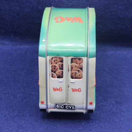 Model of a W&G cookie truck with teddy bear cookies on a blue background