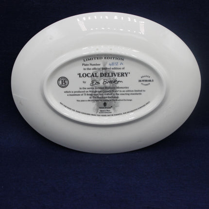White plate with 'Local Delivery' text on a dark blue background