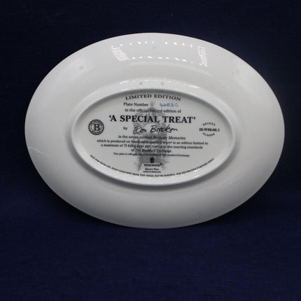 White plate with text on a dark background