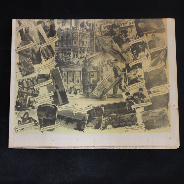 Collage of vintage photographs and images on a black background