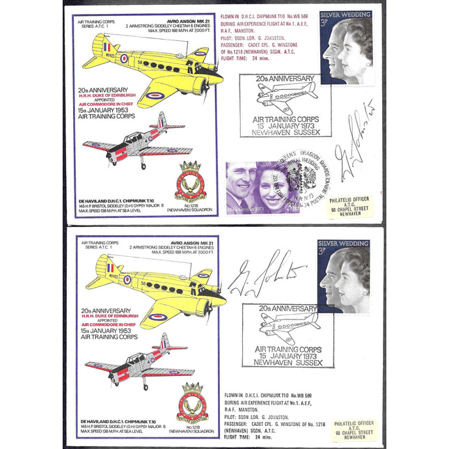 Two vintage airmail flight covers from 1963 featuring Avro Antonov AN-2 aircraft, with printed illustrations, stamps, signatures, and portraits on a white background.