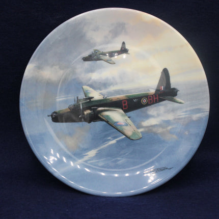 Decorative plate with an airplane design on a blue background