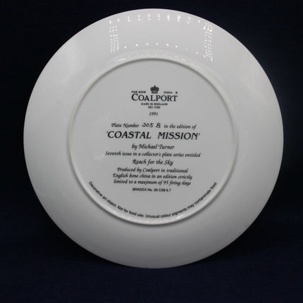 White Coalport plate with black text on a dark background