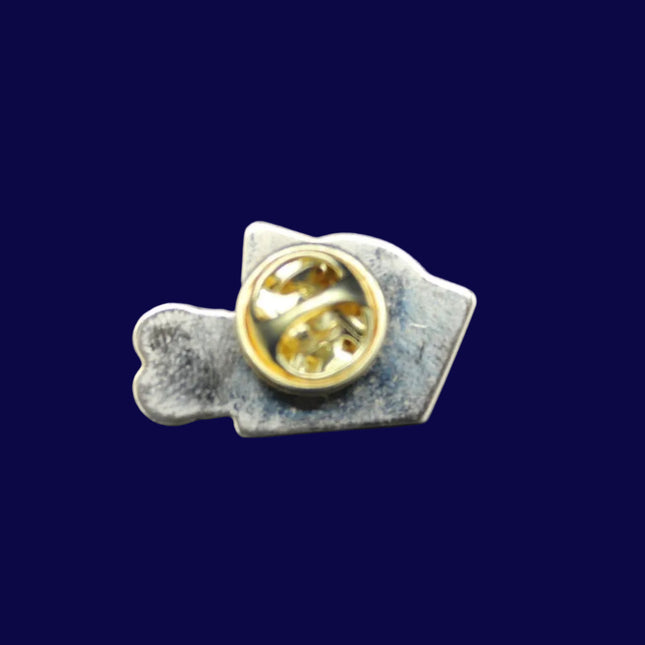 Metallic Coca Cola badge with a gold center clasp on a blue textured background