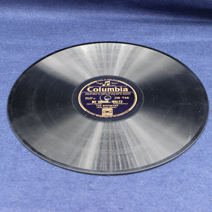 Vintage Columbia record on a blue fabric background