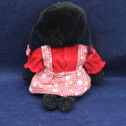 Vintage 21cm handmade Golly cloth doll with pinafore outfit, stitched features and classic mid‑century charm.