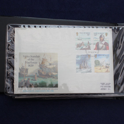 A collectible first-day postage stamp envelope featuring stamps from the Anglo-South African Colony (1920-1960) on a white background, sealed inside a clear plastic protective sleeve and displayed on a dark blue surface.