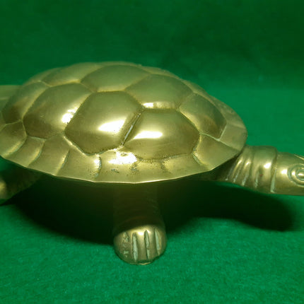 Vintage Solid Brass Tortoise Hinged Trinket Box or Ashtray