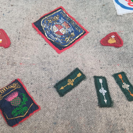 Vintage 1970's Cub Scout Boy Scout Shirt, Cap, Beret and Blanket with Badges
