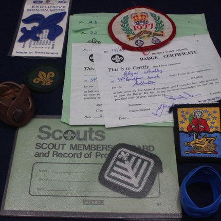 Vintage 1970's Cub Scout Boy Scout Shirt, Cap, Beret and Blanket with Badges