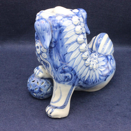 Blue and white dog ornament