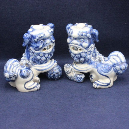 Blue & White Ceramic Foo Dogs – Traditional Chinese Guardian Lions