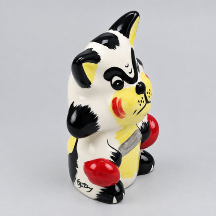 A hand-painted ceramic figurine of a stylized cat by Lorna Bailey