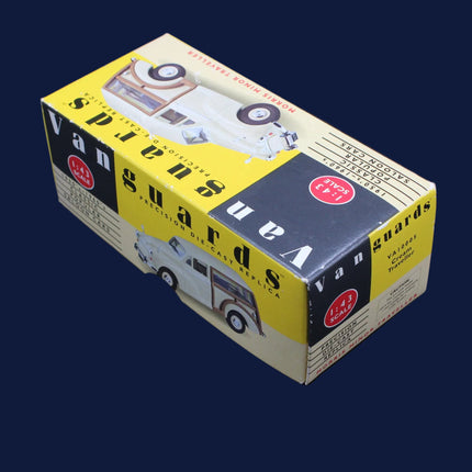 Vintage toy van packaging box with Van Guards' branding on a dark background