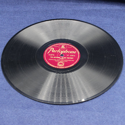 Vinyl record with a Parlophone label on a blue surface