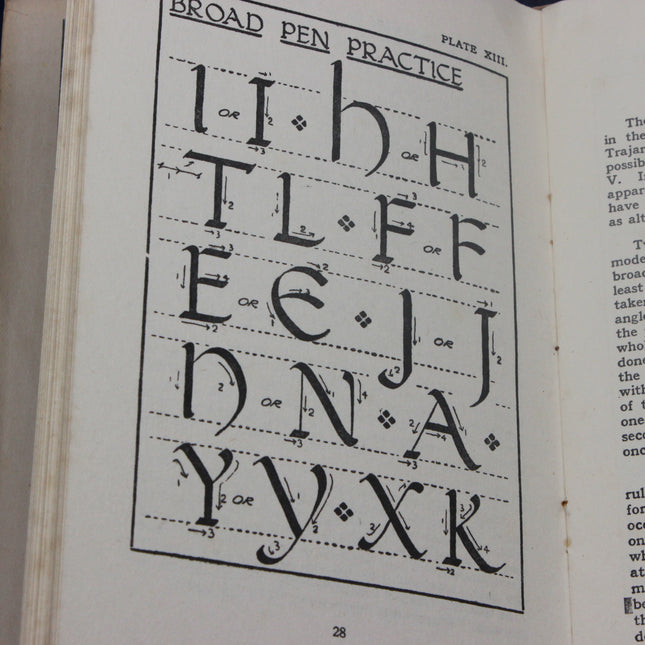 Page from a book with calligraphy practice sheet titled 'Broad Pen Practice'.