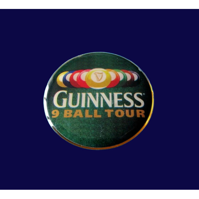 Guinness Enamel Badge – 9‑Ball Tour – Vintage Brewery & Pool Collectible