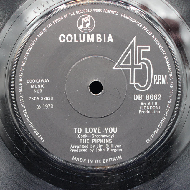 Record label with Columbia logo and 'To Love You' by The Pipkins