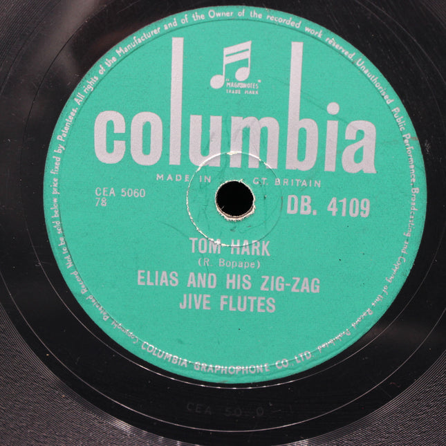 Columbia record label on a shellac record with text and music note symbol.