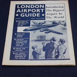 Vintage London Airport Guide with airplane illustration and text on a dark background