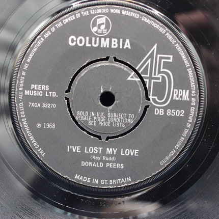 Record label of a Columbia 45 RPM record with text and branding.